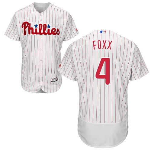 Phillies #4 Jimmy Foxx White(Red Strip) Flexbase Authentic Collection Stitched MLB Jersey - Click Image to Close